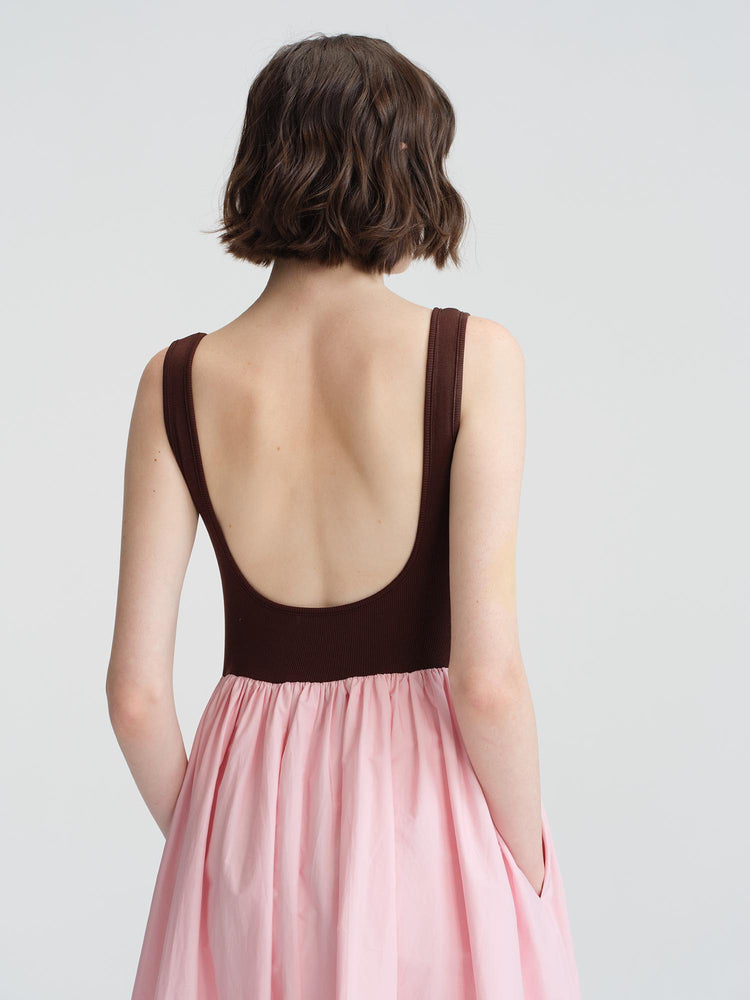 seedan brown and pink color patched dress