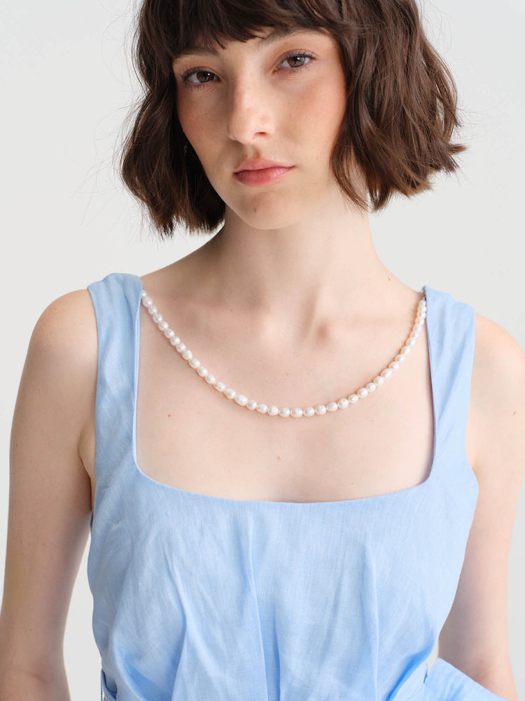 Seedan light blue/ light brownlinen sleeveless jumpsuit