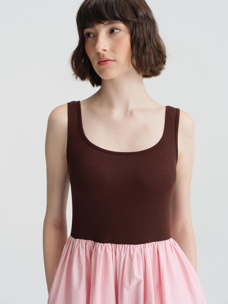 seedan brown and pink color patched dress