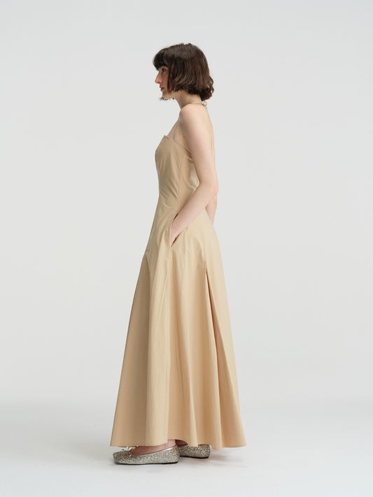 Seedan beige cotton strappy dress